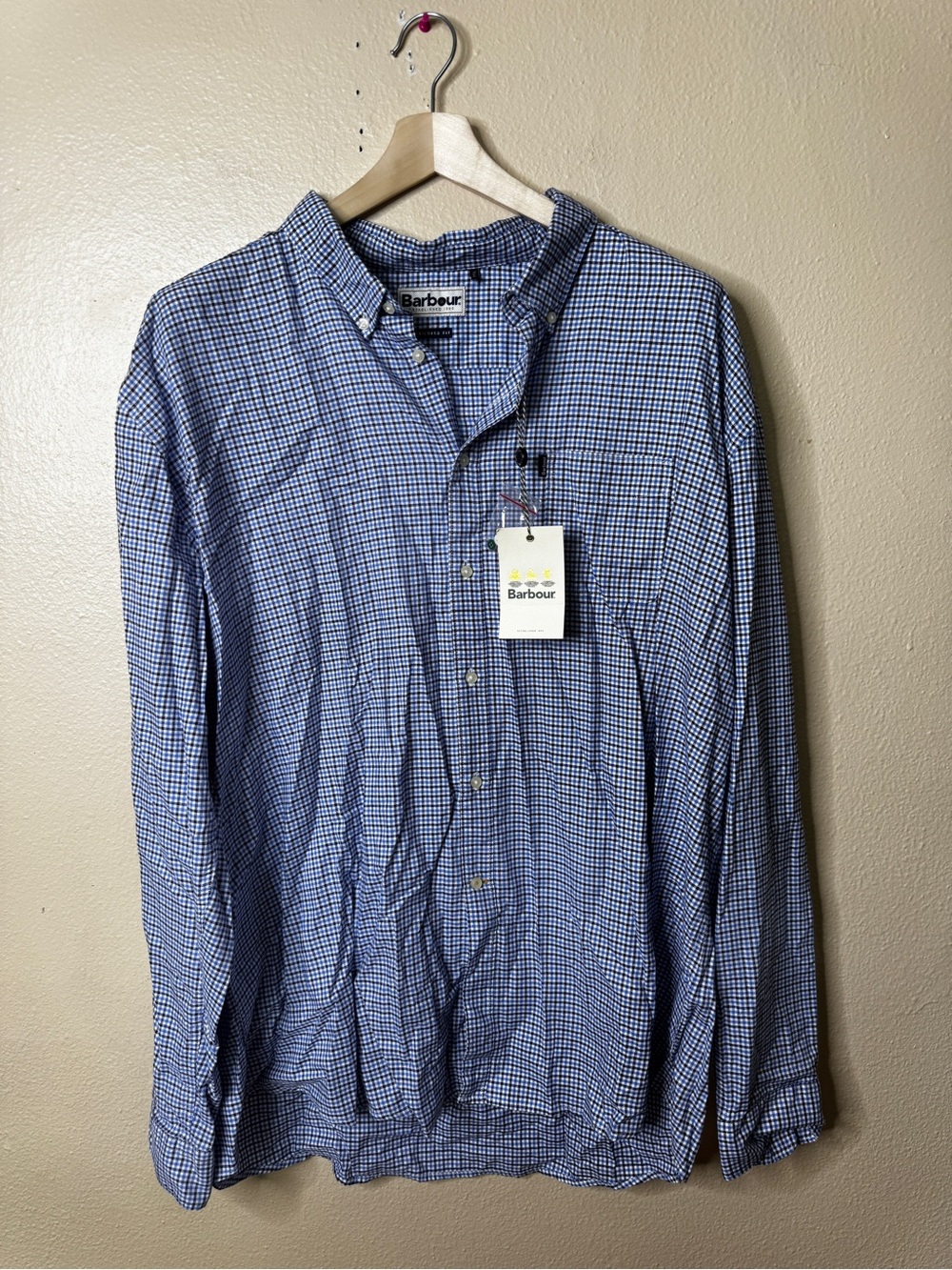 Barbour Shirt Men's 5XL Blue Check Long-Sleeve Button-Down Tailored Fit NWT